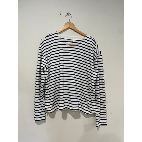Lands End Striped Long Sleeve T-Shirt White/Navy Blue Women's Size L (14-16) - Picture 1 of 4